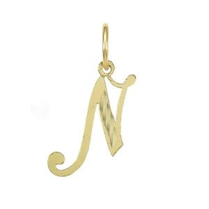 Solid 14K Gold Diamond Cut Initial Letter N Charm